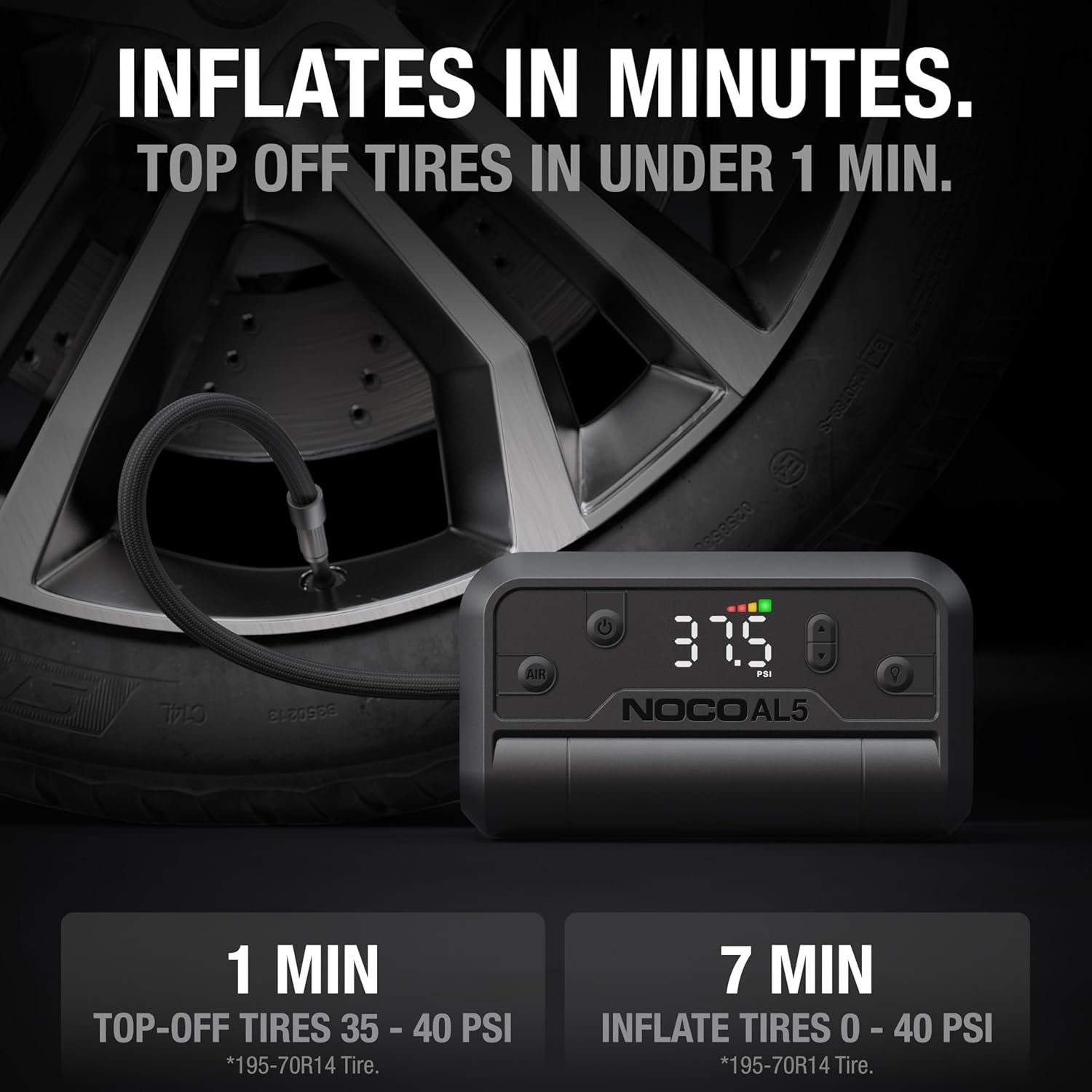 NOCO Air AL5: Cordless Tire Inflator – Portable Rechargeable Air Compressor with USB-C – 17 LPM Inflates 0–40 PSI in 7 Minutes – Digital Gauge + Auto-Shutoff – For Tires up to 31-Inches