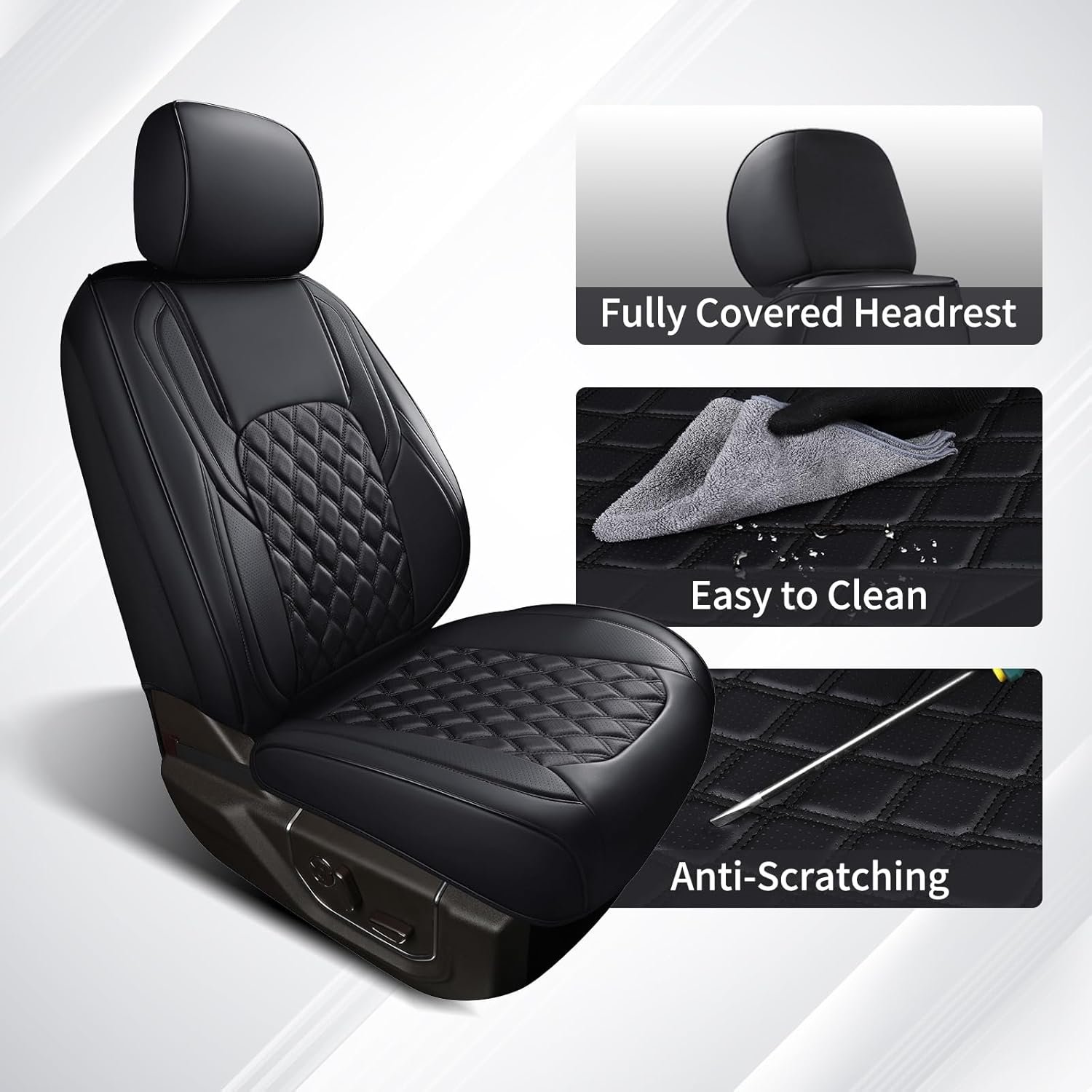 Huidasource Wrangler JK Seat Cover 4 Door, Waterproof Leather Custom Car Seat Cover, Front&Rear Seat Cushion Protector Fit for Jeep Wrangler JK 4-Door Sahara Sport Rubicon 2007-2017(Full Set/Black)