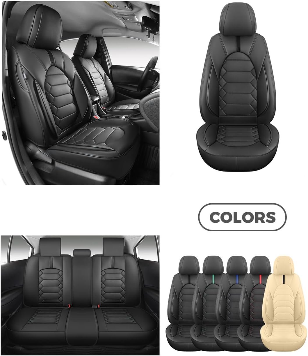 FREESOO Leather Car Seat Covers - Car Seat Cover Full Set Faux Leather with Nappa Grain - Waterproof Breathable Universal Seat Covers for Most 5-Seater SUV Sedan Truck Pick-up - Black