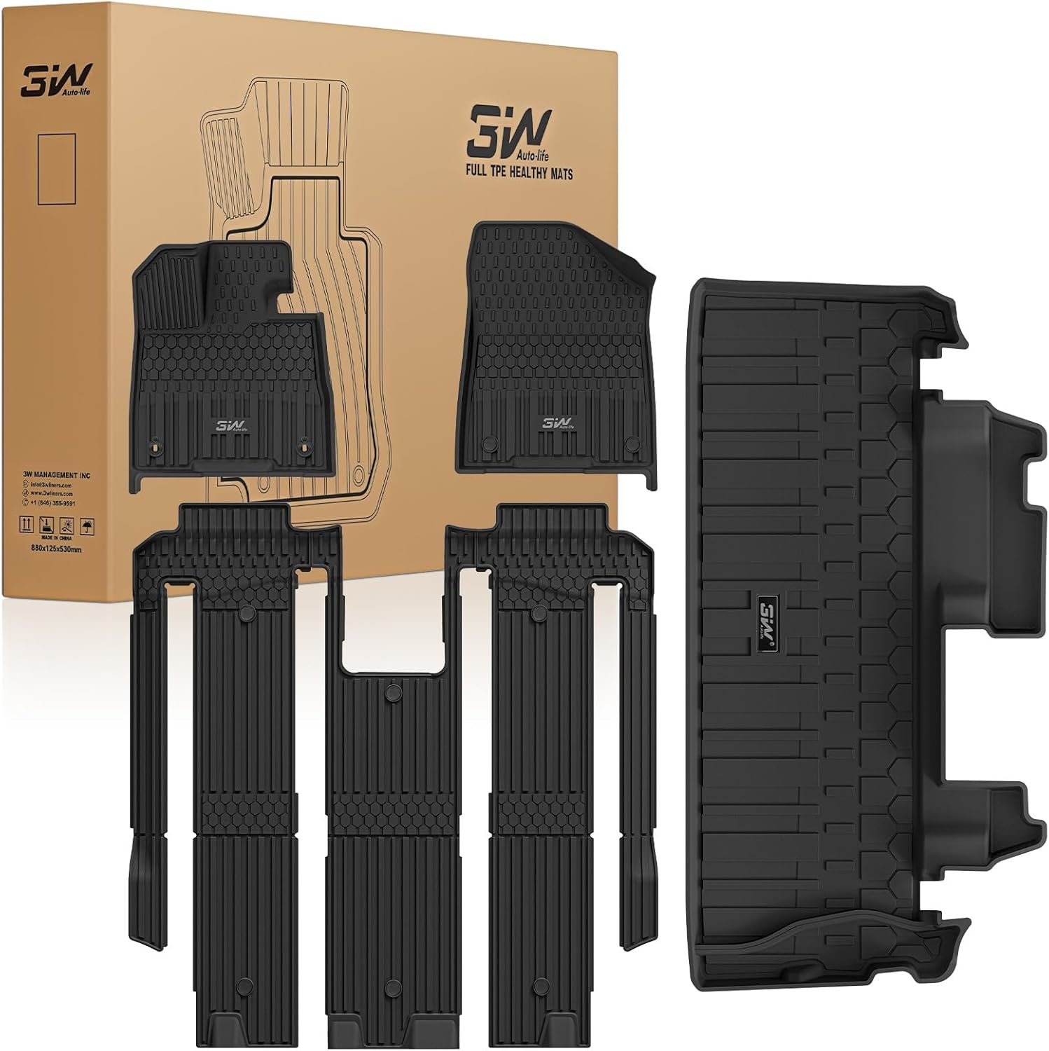 3W Floor Mats & Cargo Liner Fit Toyota Sienna Platinum with Refrigerator 2024-2026, TPE Custom Fit Floor Liner and Trunk Mat for Sienna 7 Seat (w/o Spare tire)