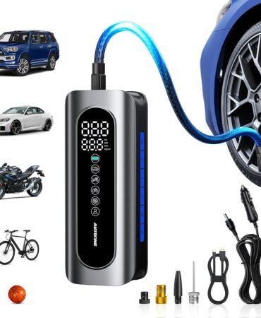 AUTOONE Tire Inflator Portable Air Compressor - 4X Faster 150PSI Cordless Air Pump with Digital Tire Pressure Gauge, 12V Car Power Adapter - for Car Motorcycle Bike Ball and More
