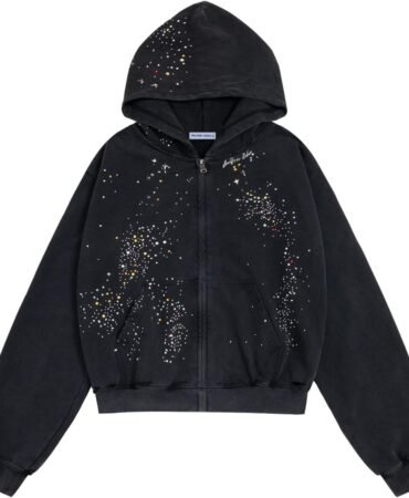 Aelfric Eden Star Rhinestone Zip Up Hoodies Womens Mens Casual Hooded Jackets Unisex Loose Crystal Y2K Pocket Sweatshirts