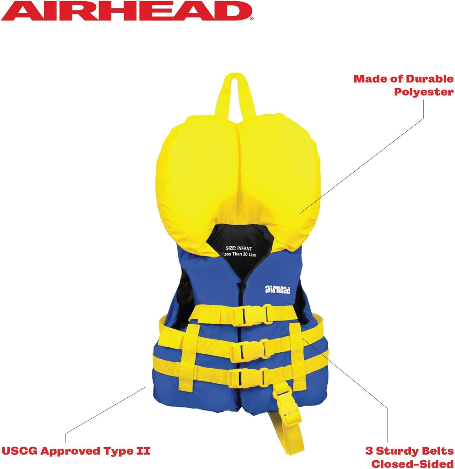 Airhead General Purpose Life Jacket for Adults & Kids - US Coast Guard Approved Life Vest for Men, Women, Youth, Child & Infant, Boating Safety PFD for Fishing & Swimming