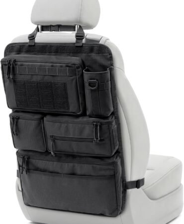 All in One Car Seat Back Organizer Fit Most Cars SUV Trucks Jeeps | Heavy Duty Molle Panel Seat Back Protector with Multi-Pockets Storage, for Tools, Toys, Camping, Travel, Daily Commuting