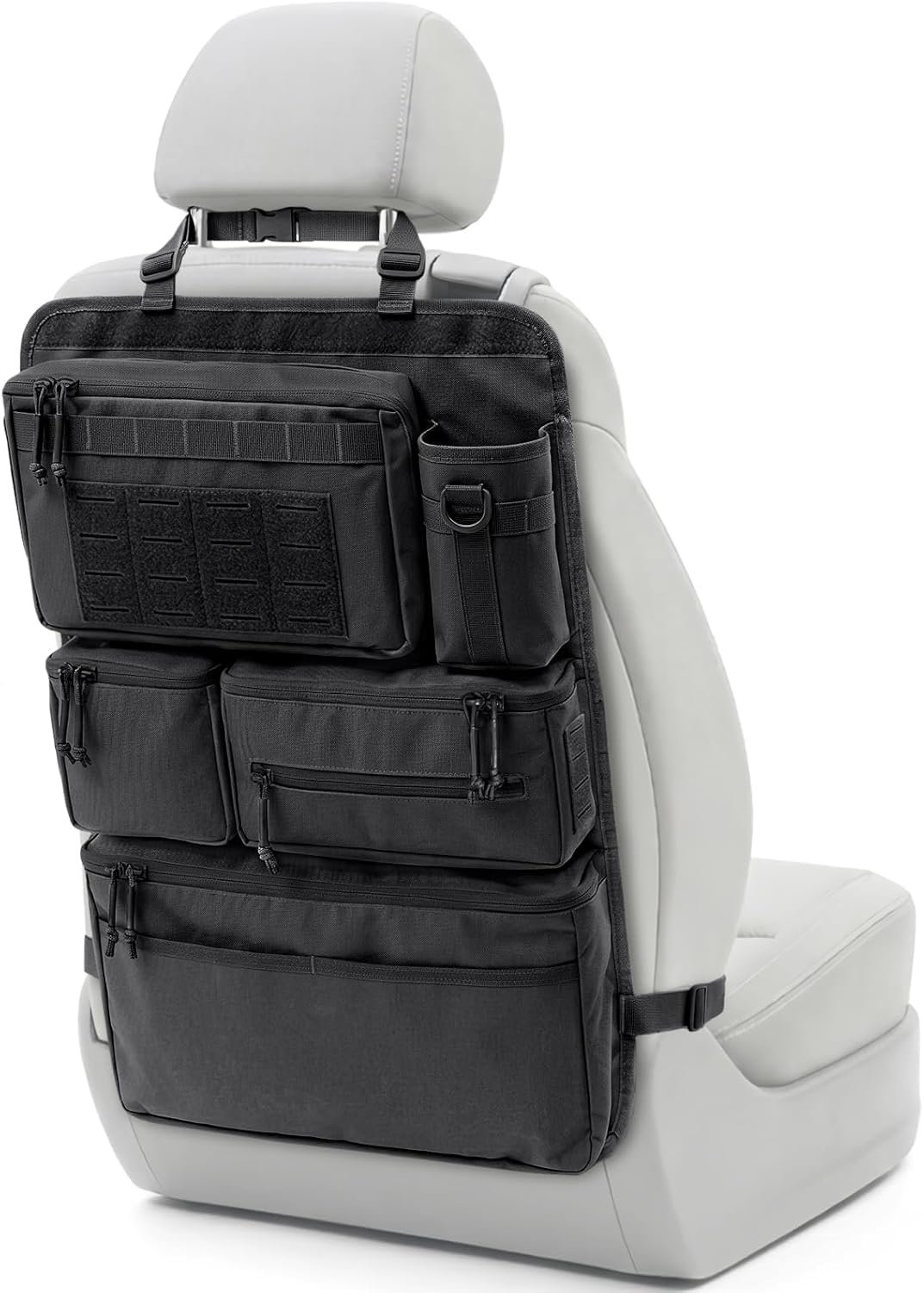 All in One Car Seat Back Organizer Fit Most Cars SUV Trucks Jeeps | Heavy Duty Molle Panel Seat Back Protector with Multi-Pockets Storage, for Tools, Toys, Camping, Travel, Daily Commuting
