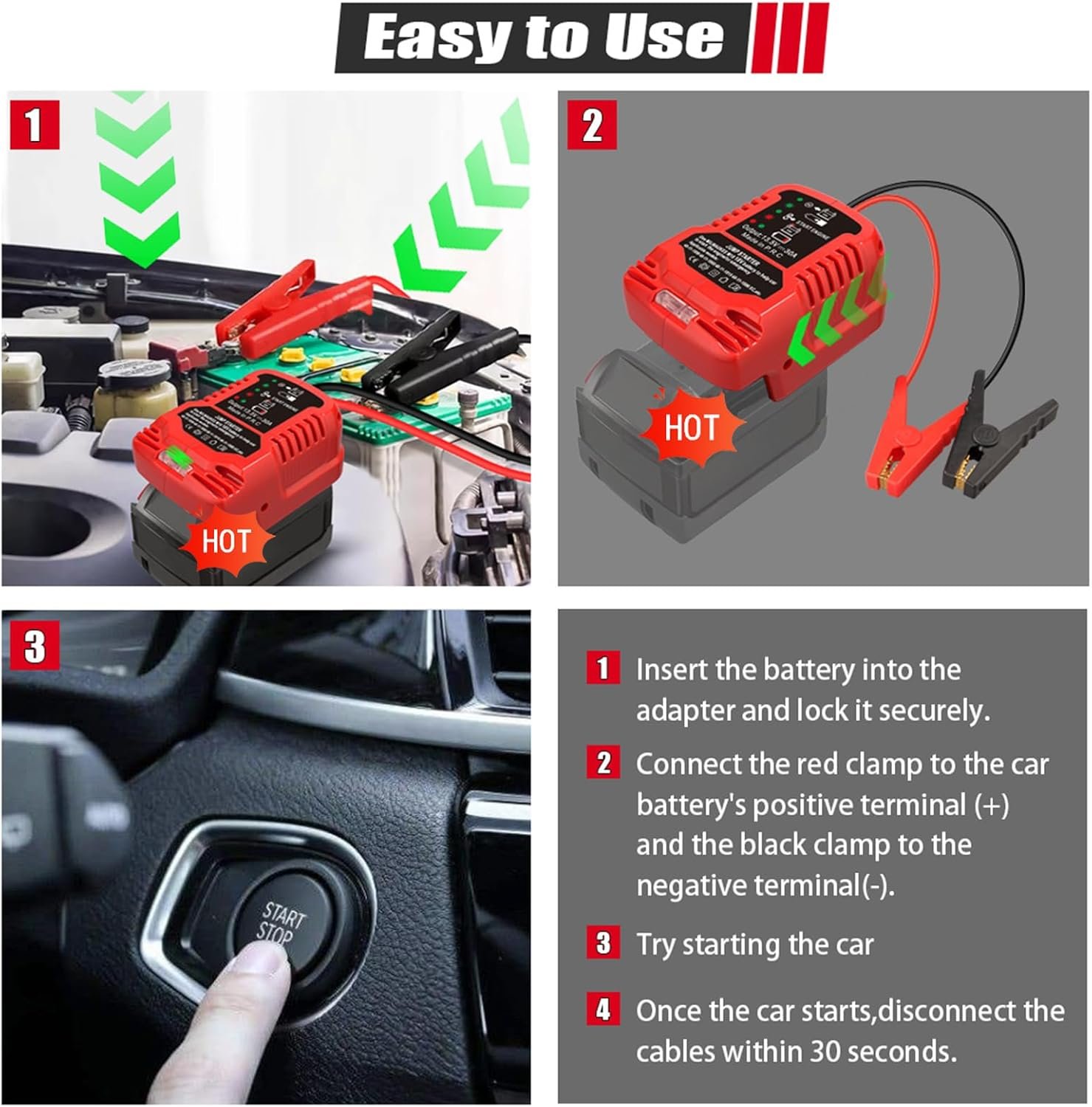 Battery Jump Starter Adapter for Milwaukee M-18 18V, Automotive Car Battery Booster Jumper Cables with Adapter Power for Car Jump Starting Using Tool (No Battery)