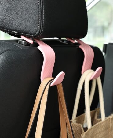 Car Seat Headrest Hook Universal Vehicle Seat Hook Hangers Interior Storage Organizer for Purse Handbag Coats Umbrellas Grocery Bags 4 Pack Pink