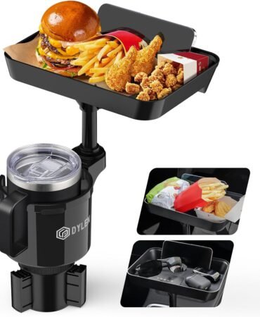 DYLEN Car Cup Holder Tray, Cup Holder Expander Adapter for Car, 9.5” Detachable Car Food Tray Table for Eating, Road Trip Essentials Fits Yeti, Hydro Flask 16-46 oz
