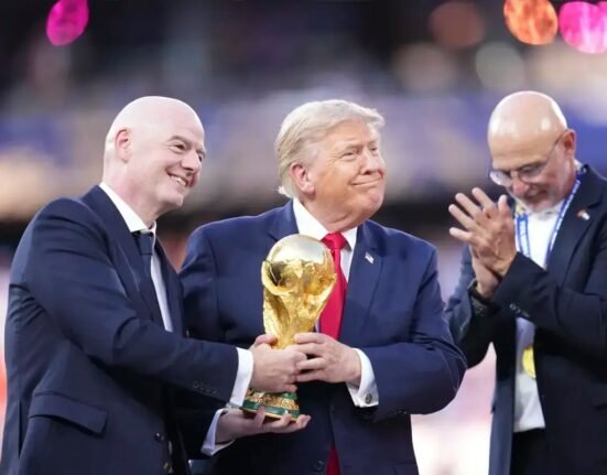 Donald Trump photobombs Spain's World Cup trophy lifting in New Jersey