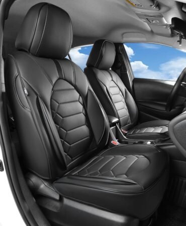 FREESOO Leather Car Seat Covers - Car Seat Cover Full Set Faux Leather with Nappa Grain - Waterproof Breathable Universal Seat Covers for Most 5-Seater SUV Sedan Truck Pick-up - Black