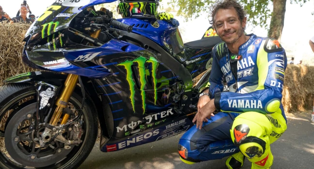 Famous MotoGP rider Valentino Rossi reunites with his Yamaha M1 at Goodwood
