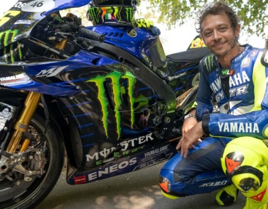Famous MotoGP rider Valentino Rossi reunites with his Yamaha M1 at Goodwood
