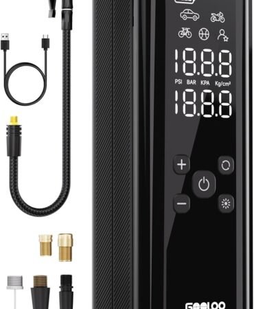 GOOLOO GT150 Tire Inflator Portable Air Compressor，4X Faster 150PSI Cordless Air Pump for Car Tires with Tire Pressure Gauge, Smart Electic Tire Pump with Auto-Shutoff for Pickup, Motor, Bike，Balls