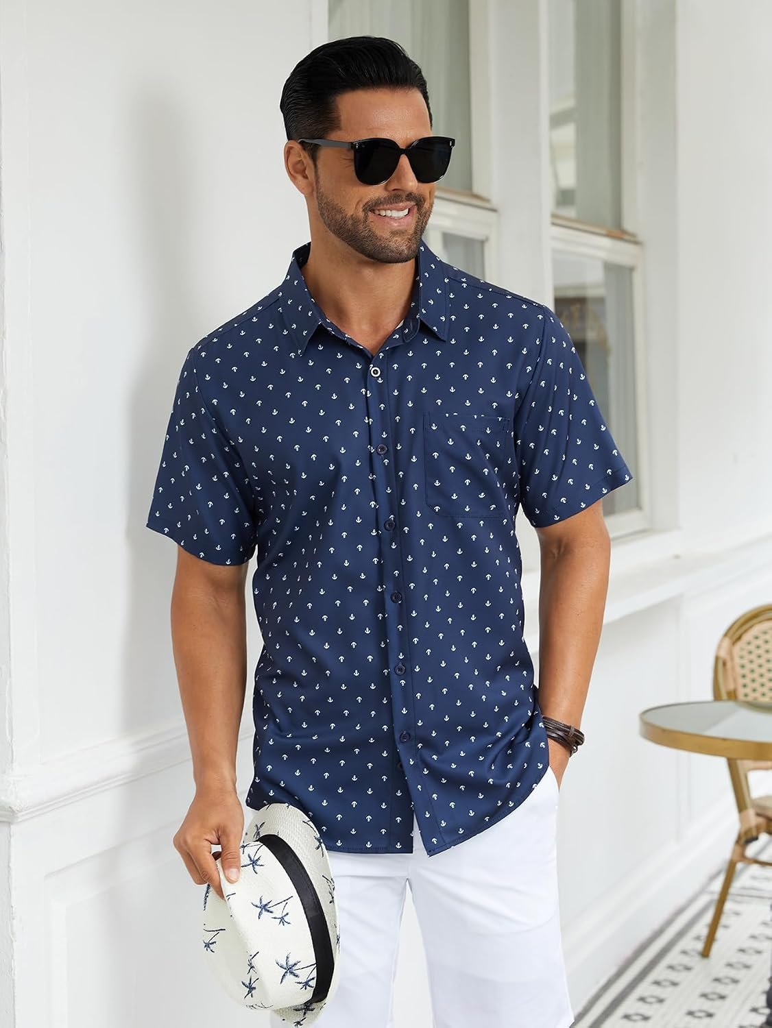 Hardaddy Men's Pattern Short Sleeve Button Down Graphic Printed Business Casual Dress Shirts with Pocket
