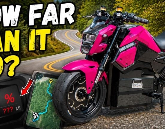 How much range does this hopped up EV Honda Grom get from its massive battery?
