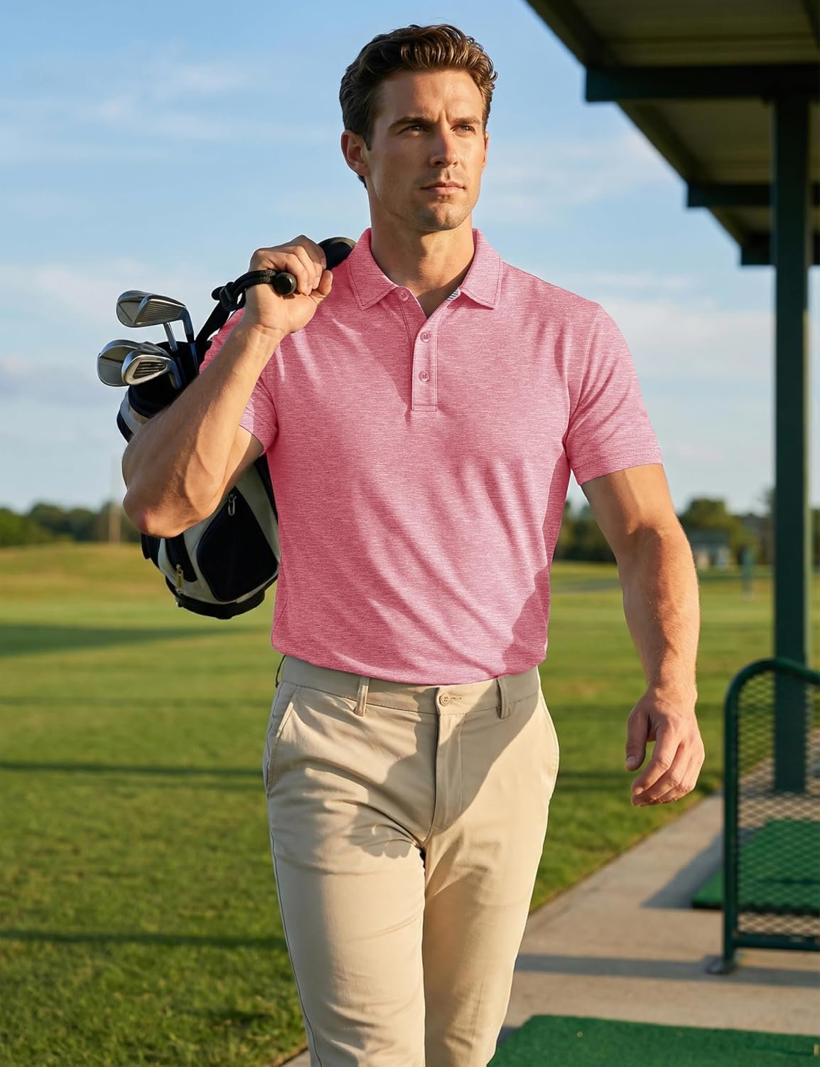 MAGCOMSEN Men's Short Sleeve Polo Golf Shirts 3-Button Moisture Wicking Athletic T-Shirts Casual Collared Shirt