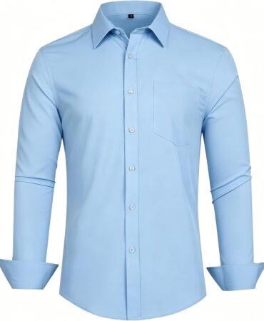 Men Button Down Dress Shirts Long Sleeve Casual Regular Fit Stretch Dress Shirt with Pocket Solid