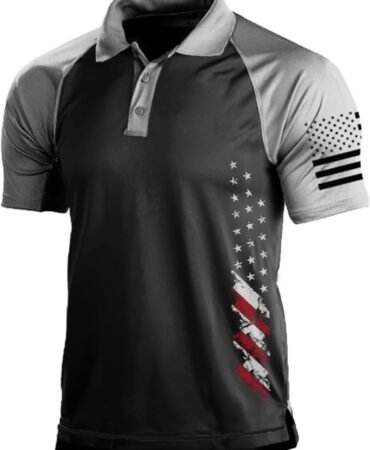 Men's Polo Shirt Short Sleeve Quick Dry American Flag Print Graphic Split Color Golf Shirt for Sport
