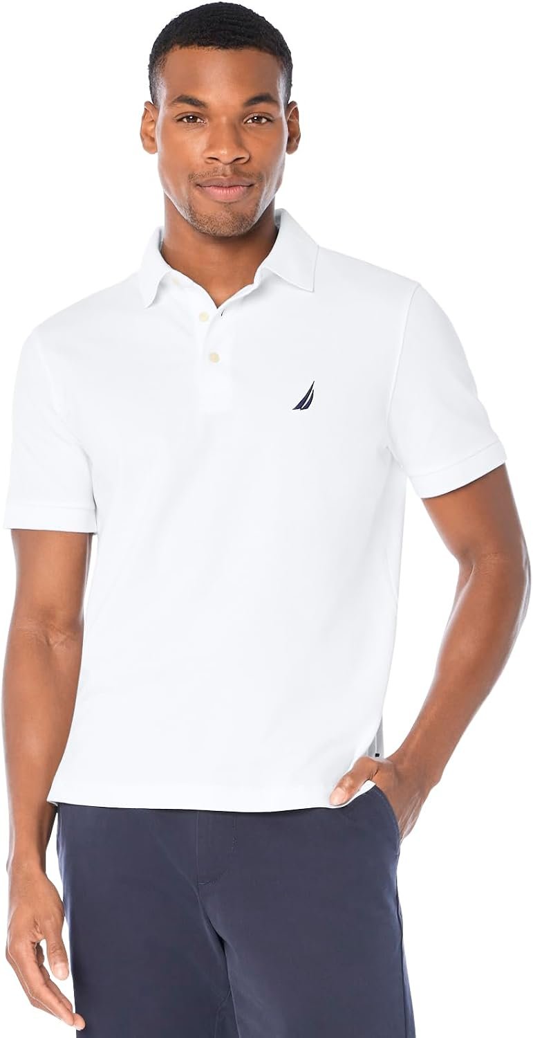 Nautica Men's Short Sleeve Solid Stretch Cotton Pique Polo Shirt