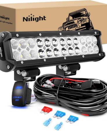 Nilight - ZH084 LED Light Bar 12Inch 72W Spot Flood Combo LED Off Road Lights 12V 5Pin Rocker Switch Wiring Harness Kit- One Lead, 2 Years Warranty