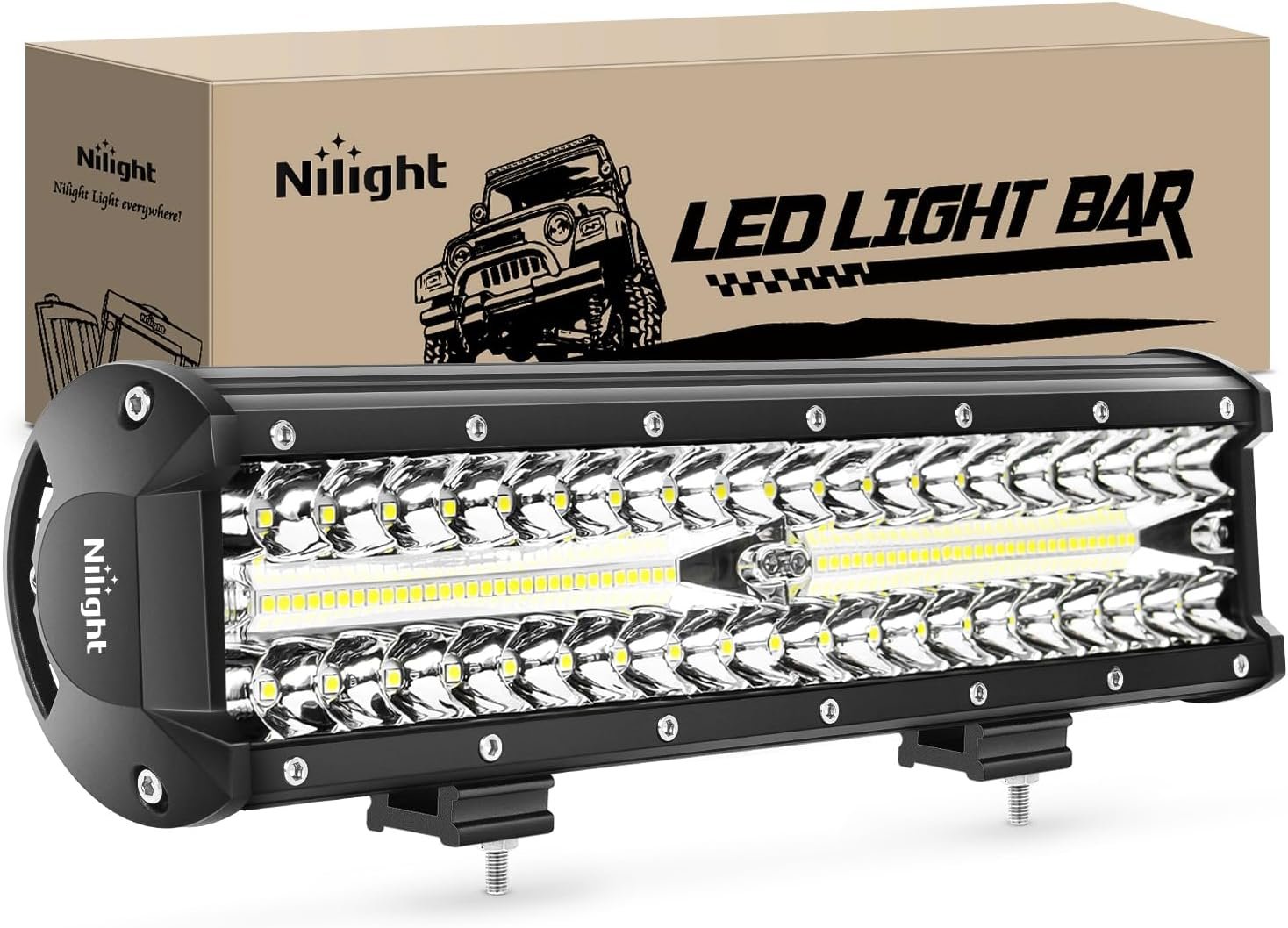 Nilight ZH411-A 12Inch 12 Inch 300W Triple Row Flood Spot Combo 30000LM Led Off Road Lights for Trucks with 16AWG Wiring Harness Kit,2 Years Warranty