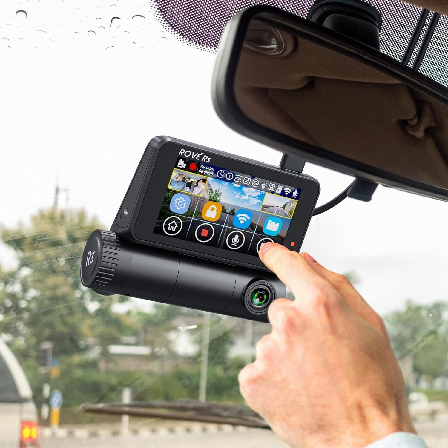 ROVE R3 Dash Cam Front and Rear with Cabin, 3” IPS Touch Screen, 3 Channel Dash Cam 1440P+1080P+1080P, IR Night Vision, 5GHz WiFi, Up to 30MB/s Download Speed, Quad-Mode GPS, Supports 512GB Max