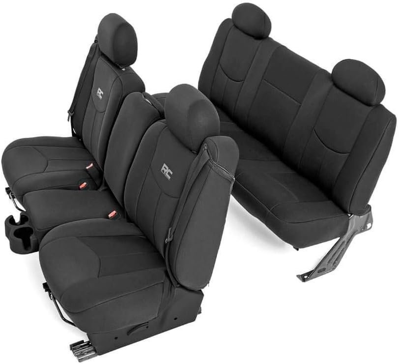 Rough Country Neoprene Seat Covers for Chevy Silverado & GMC Sierra 1500 (1999-2006 & Classic) - Waterproof, UV-Resistant, Foam-Padded Front & Rear Covers