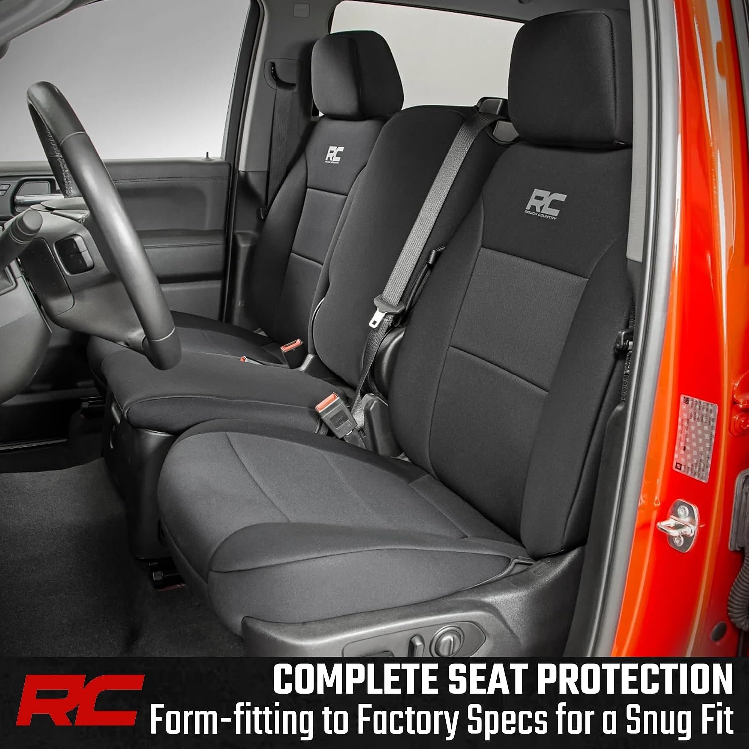 Rough Country Neoprene Seat Covers for Chevy Silverado/GMC Sierra 1500 (2019–2026) w/Rear Cup Holder - Waterproof, UV-Resistant, Foam Padded, Front & Rear Row Cover Set