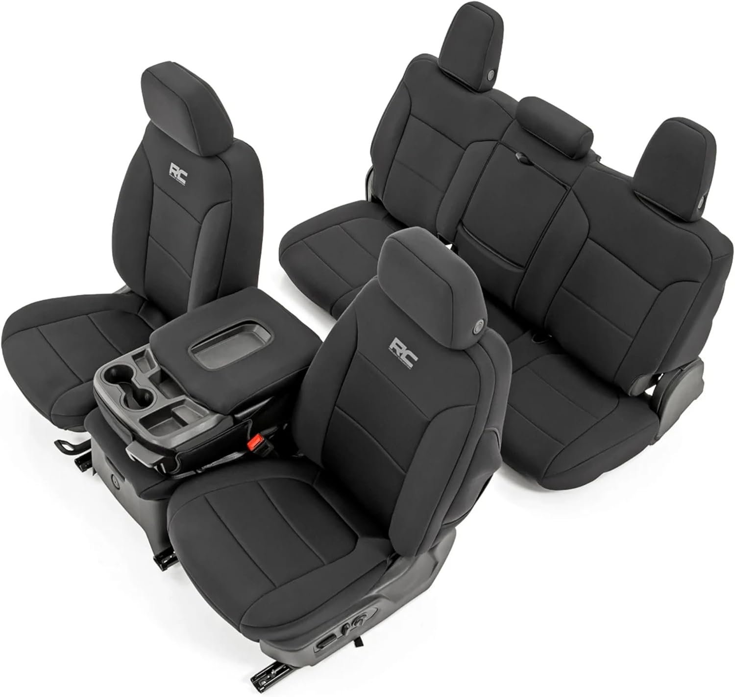 Rough Country Neoprene Seat Covers for Chevy Silverado/GMC Sierra 1500 (2019–2026) w/Rear Cup Holder - Waterproof, UV-Resistant, Foam Padded, Front & Rear Row Cover Set