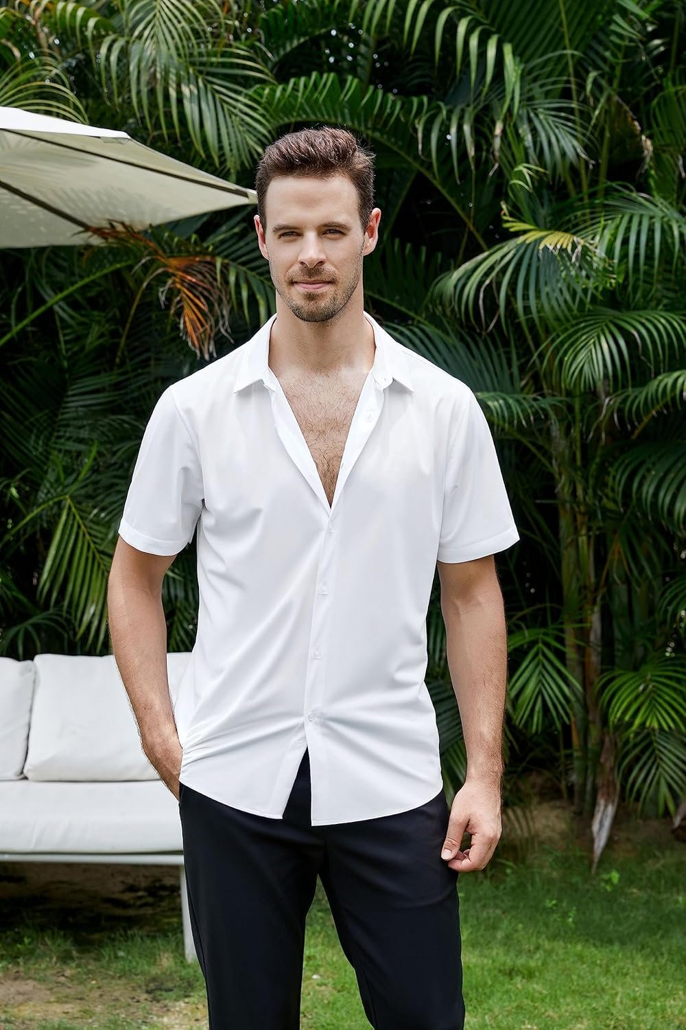SAMERM Mens Dress Shirt Wrinkle Free Moisture Wicking 4-Way High Stretch Super Soft Casual Button Down Shirts