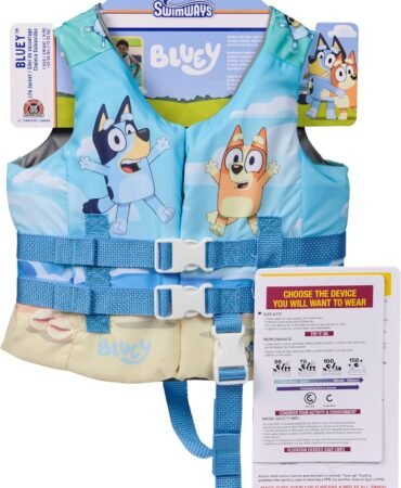 SwimWays Bluey Life Jacket, US Coast Guard Approved Life Vest, Kids Swim Vest for Kids 33-55 lbs, Bluey