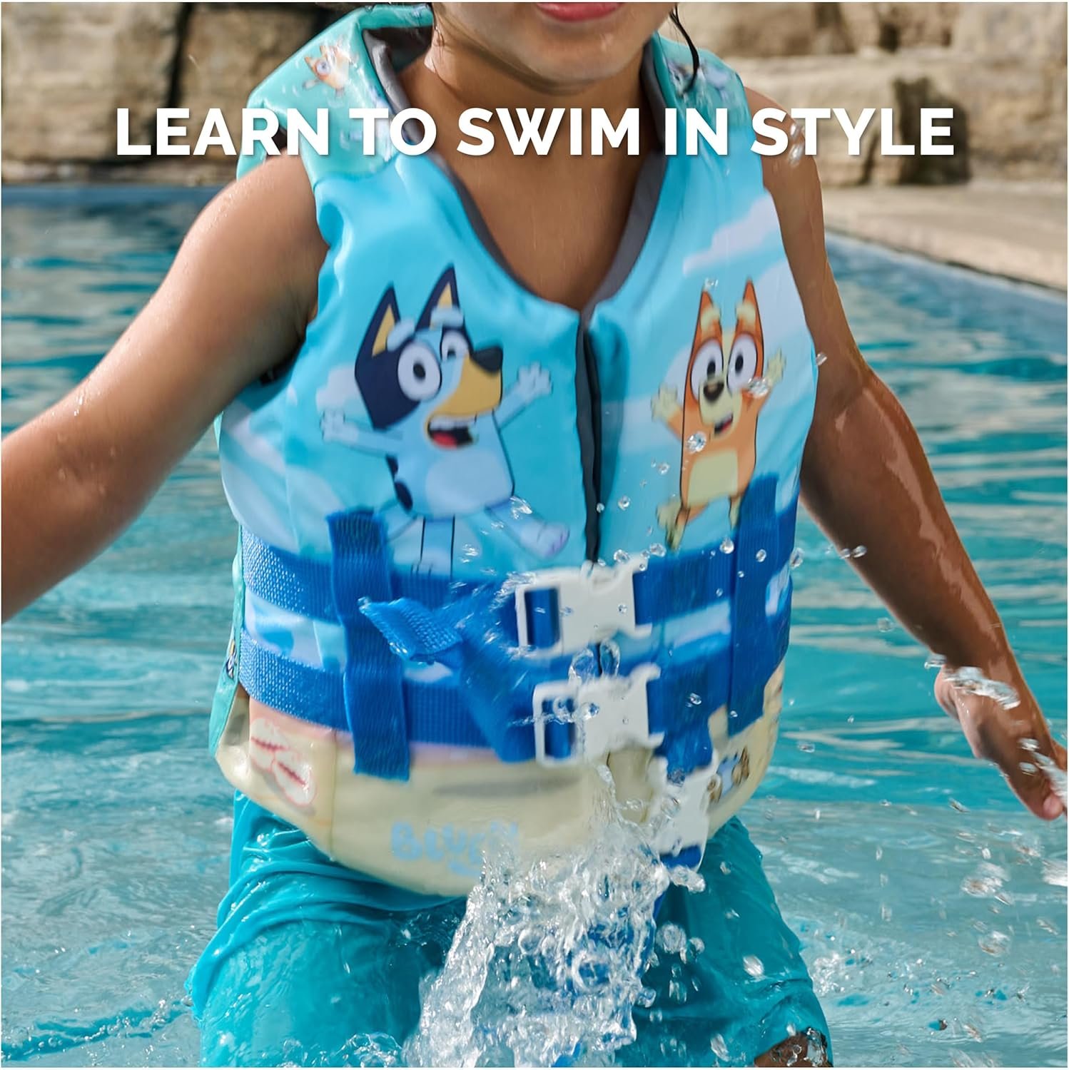 SwimWays Bluey Life Jacket, US Coast Guard Approved Life Vest, Kids Swim Vest for Kids 33-55 lbs, Bluey