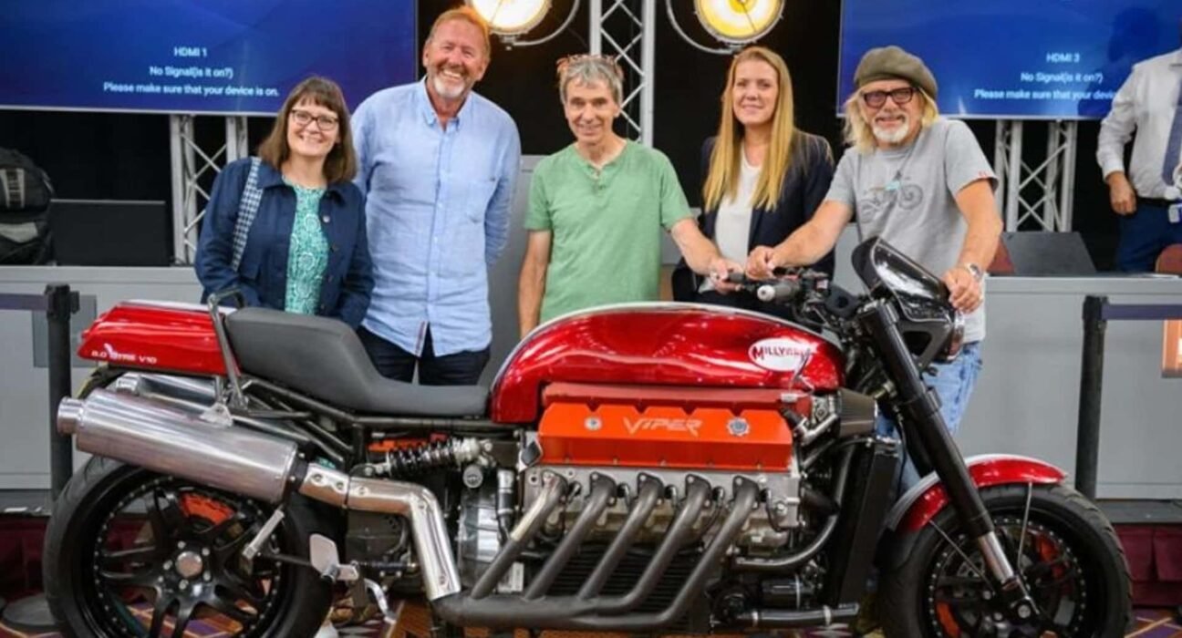Thank God, the guy who just won that Viper V10 custom motorcycle plans to ride it