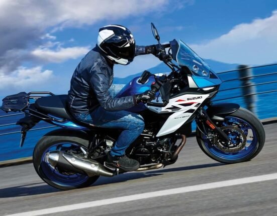 This is Suzuki's new SV-7GX. An agile sport-touring motorcycle built for America