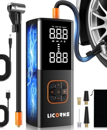 Tire Inflator Portable Air Compressor, 5X Faster Portable Air Pump for Car Tires with Powerful Battery, 180PSI Cordless Air Pump with Digital Pressure Gauge for Cars, Bike & Motorcycle Tires, Ball