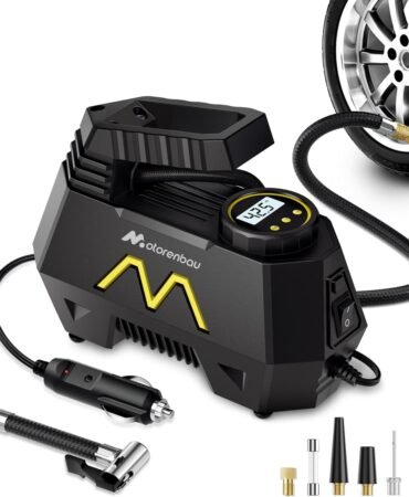 Tire Inflator Portable Air Compressor, Air Pump for Car Tires, 9.84Ft Cord-12V DC-Powered Auto Pump with Digital Pressure Gauge, LED Light-Car Accessories for Car, Motorcycles, Bicycle, Ball, Balloons