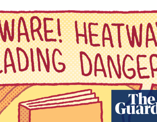 Tom Gould reading the dangers of a heatwave - cartoon