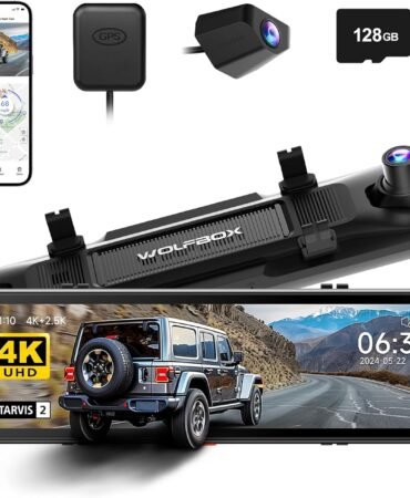 WOLFBOX G900 PRO Mirror Dash Cam with 8MP STARVIS IMX678, 12 inches Rear View Mirror Camera with Front 4K and Rear 2.5K, Included 128GB Card, Voice Control, 5.8GHz WiFi, Loop Recording, G-Sensor & GPS