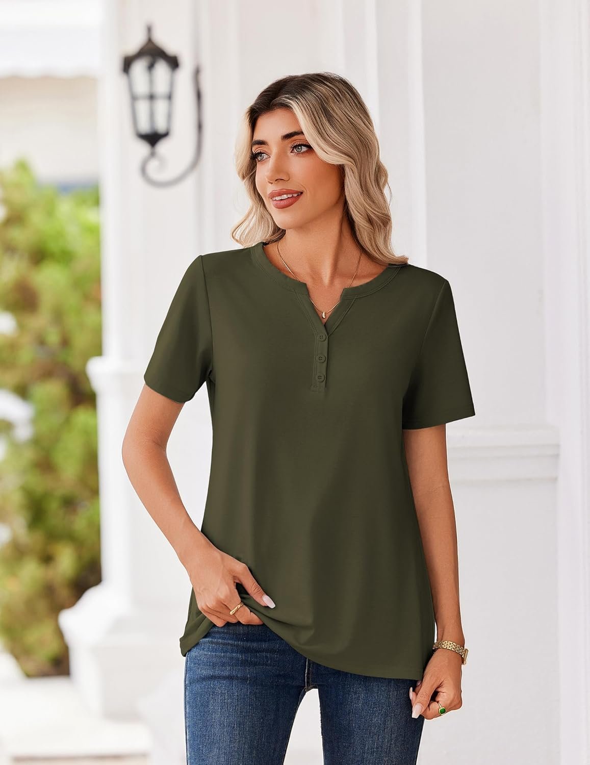 Zeagoo Womens Summer Tops V Neck Short Sleeve Shirts Dressy Casual Blouse Spring Vacation Tshirts Clothes