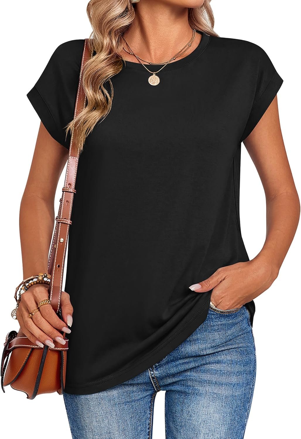 Zeagoo Womens Tops Summer Casual Cap Sleeve Tshirts Shirts Business Dressy Spring Fashion Outfits Trendy Clothes