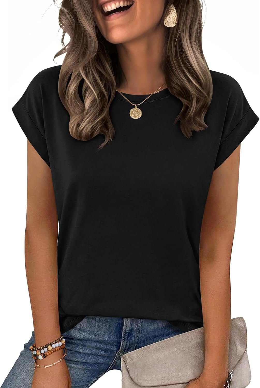 Zeagoo Womens Tops Summer Casual Cap Sleeve Tshirts Shirts Business Dressy Spring Fashion Outfits Trendy Clothes